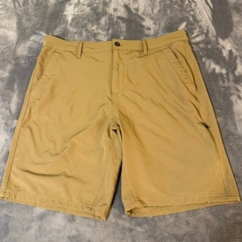 Gerry Performance Stretch Chino Flat Front Shorts Mens 36 Tan Side Zip Pocket